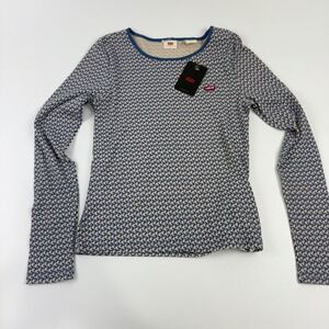 Levi's Womens Long Sleeve Knit Shirt Geometric Pattern Blue Tan M‎